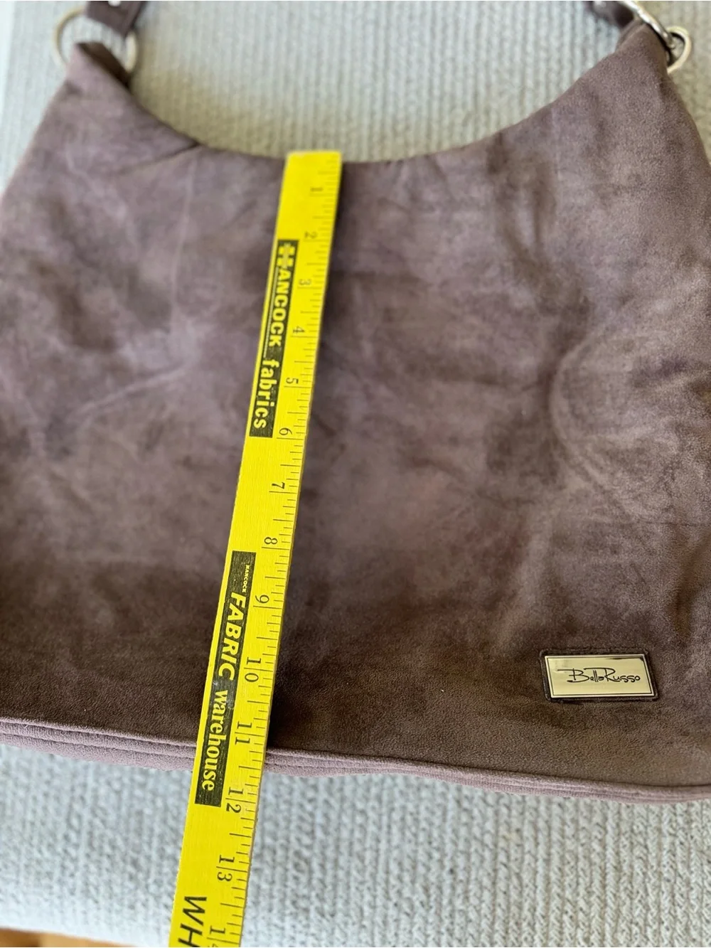 Bella Russo Taupe Brown Faux Suede Hobo Shoulder Bag Silver Accents
